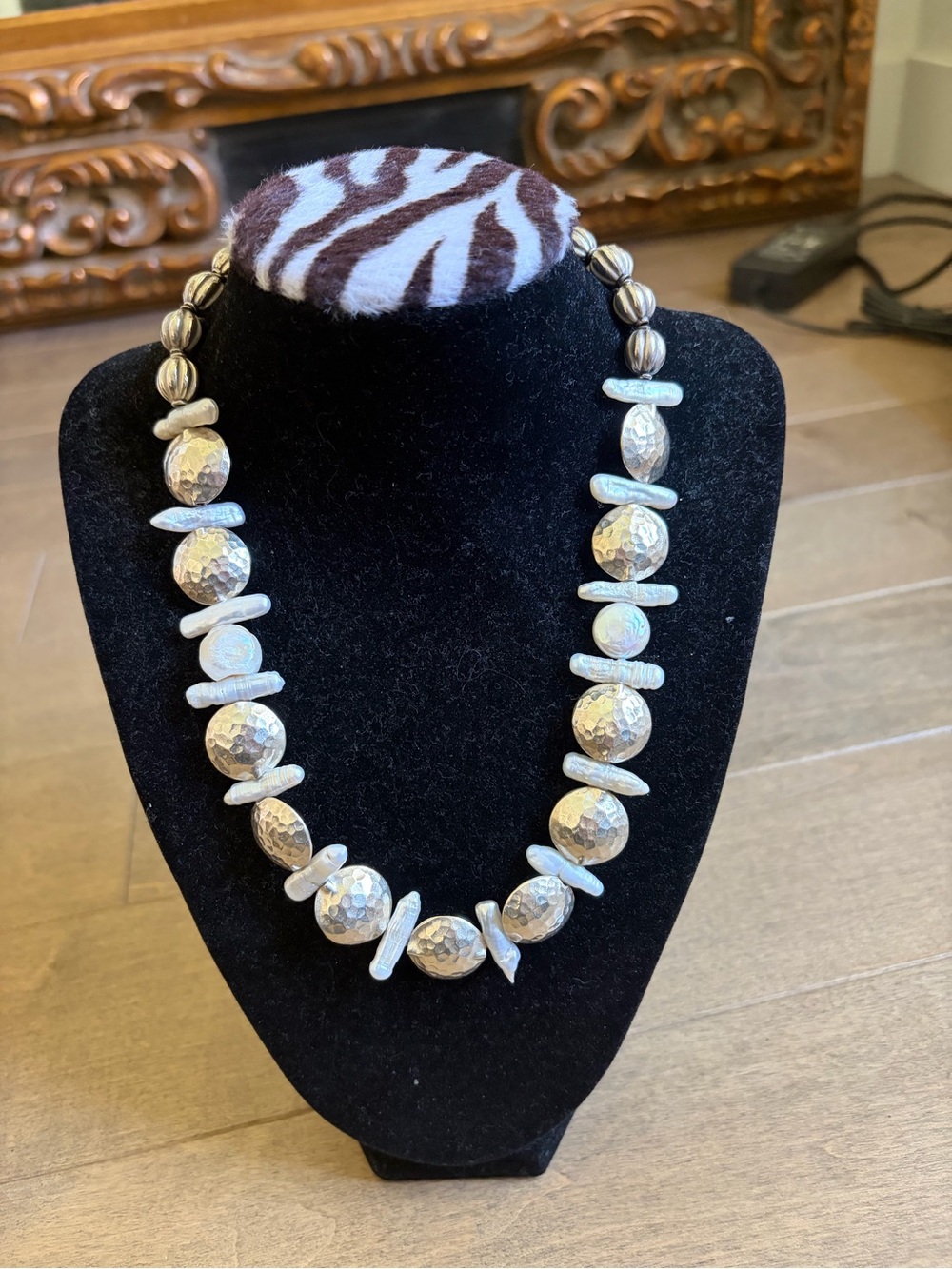 Vintage Sterling Silver and baroque Pearl Statement Necklace